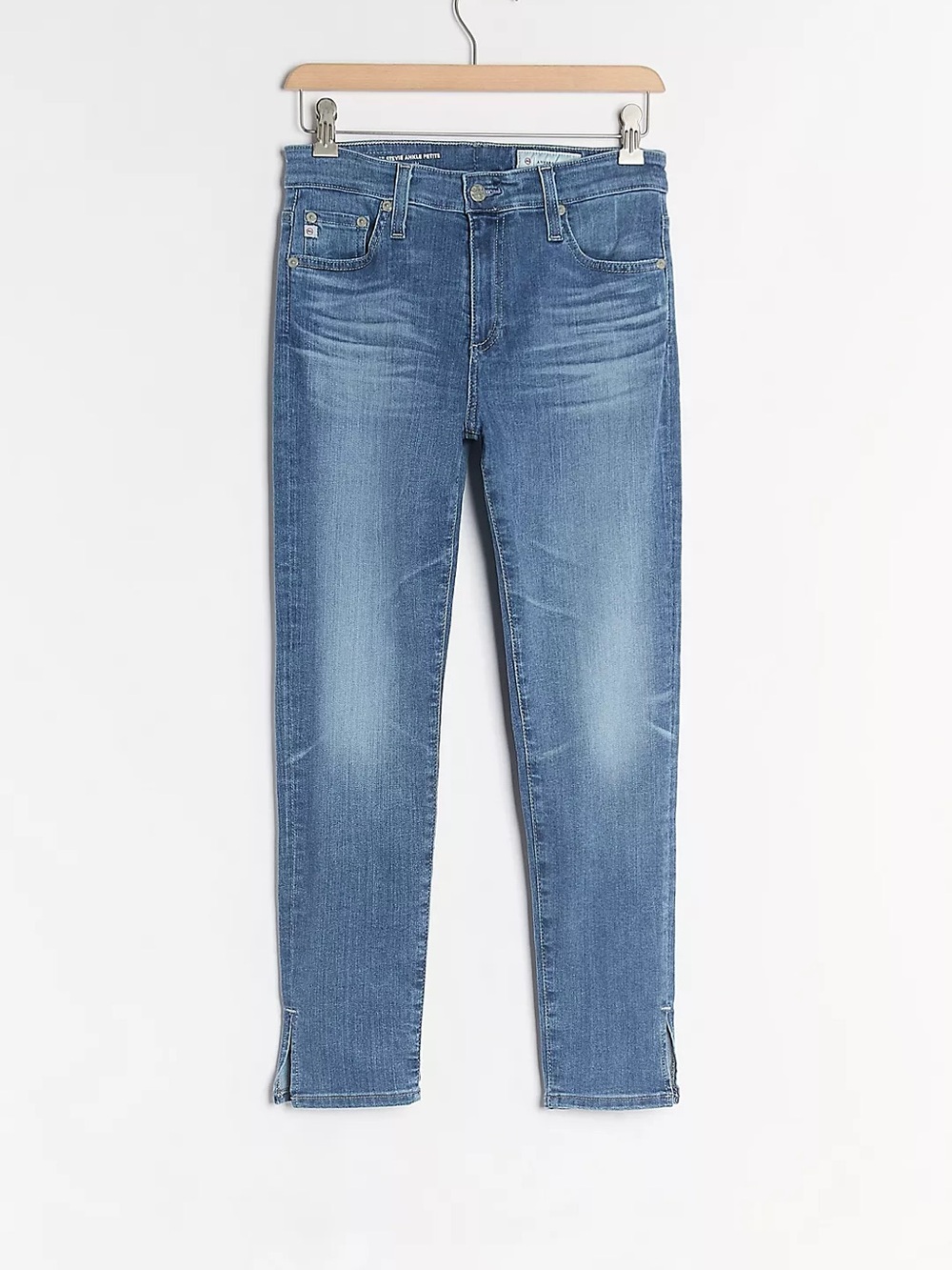Anthropologie| AG| Ankle Slit Crop Faded Jeans in Medium Blue Wash Denim Sz 28P